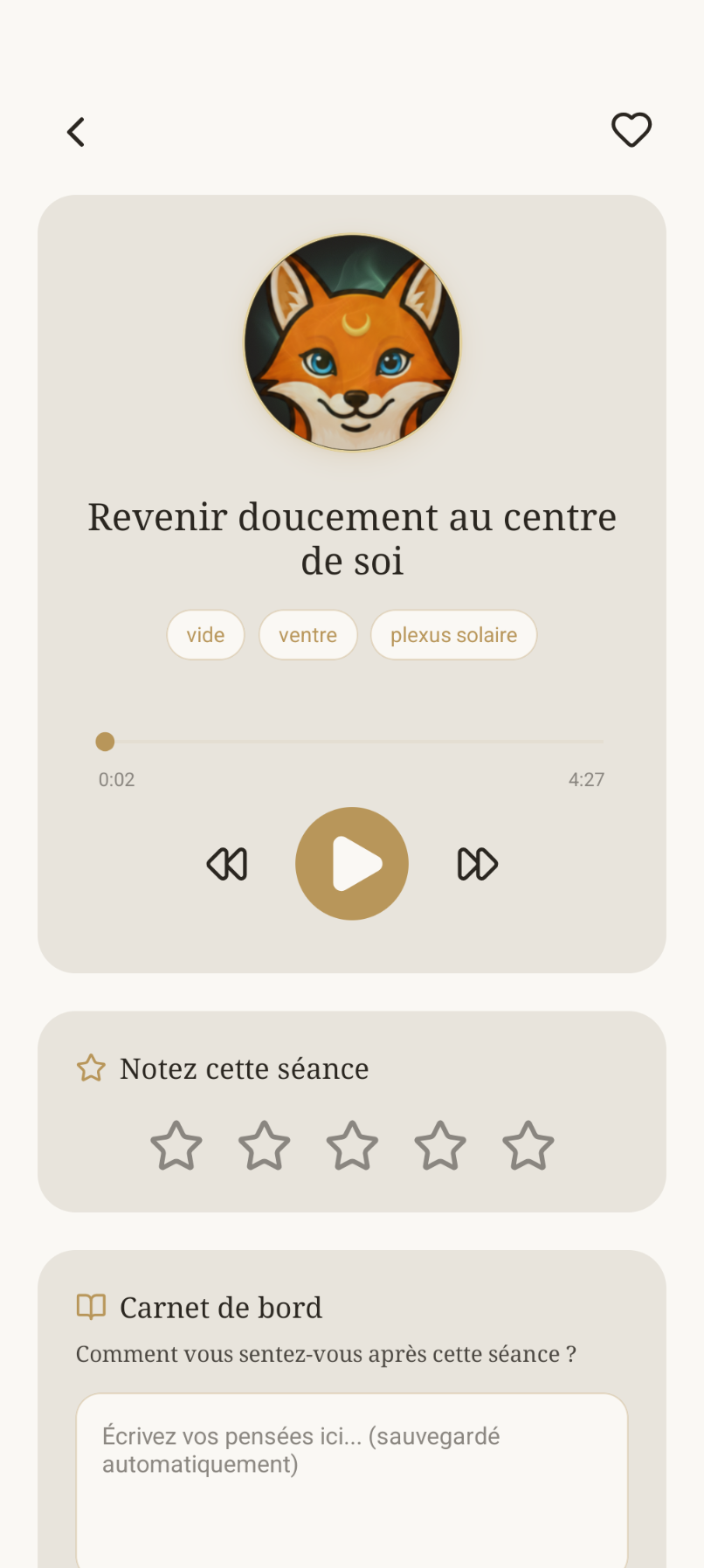 Capture d'écran du lecteur de méditation personnalisée